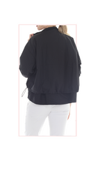 T2621 black button-up jacket with long sleeves and a slightly cropped hemline.