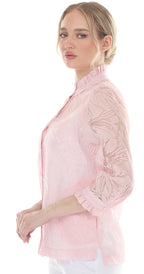T4645 3/4 SLEEVE SHEER BUTTON DOWN BLOUSE WITH STAND UP COLLAR