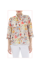 T4650 WOMENS BUTTON DOWN BLOUSE WITH CLASSIC COLLAR AND SEASONAL PRINT