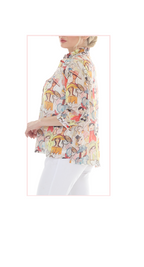 T4650 WOMENS BUTTON DOWN BLOUSE WITH CLASSIC COLLAR AND SEASONAL PRINT