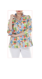 T4650 WOMENS BUTTON DOWN BLOUSE WITH CLASSIC COLLAR AND SEASONAL PRINT