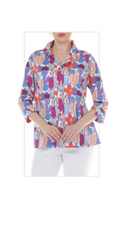 T4650 WOMENS BUTTON DOWN BLOUSE WITH CLASSIC COLLAR AND SEASONAL PRINT