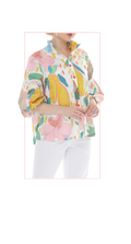 T4658 3/4 SLEEVE BUTTONDOWN BLOUSE WITH STAND-UP COLLAR AND COLORFUL PRINT