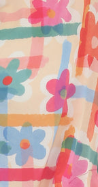 T4660 3/4 SLEEVE BUTTON DOWN BLOUSE WITH COLORFUL PRINT AND CLASSIC COLLAR