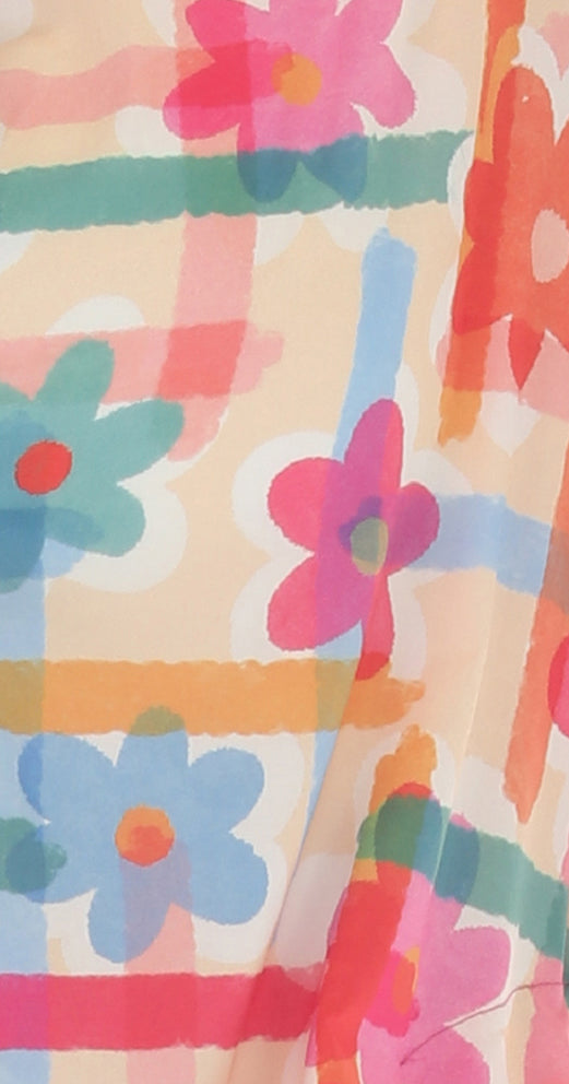 T4660 3/4 SLEEVE BUTTON DOWN BLOUSE WITH COLORFUL PRINT AND CLASSIC COLLAR