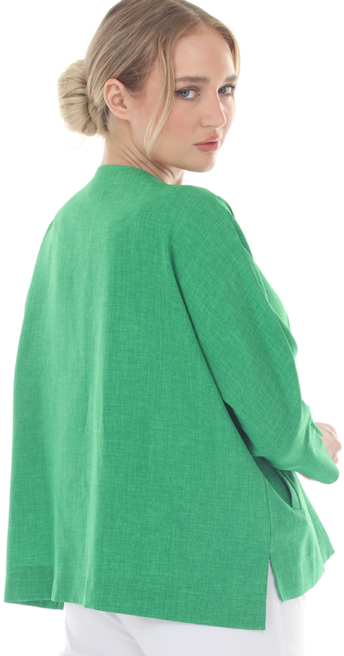 T4661 3/4 SLEEVE BUTTON DOWN BLOUSE WITH ROUND NECKLINE IN RED/ORANGE, PINK, OR GREEN