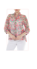 T4648 3/4 SLEEVE  BUTTON DOWN BLOUSE WITH SEASONAL PRINT
