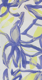 T4666 White 3/4 Sleeve button down blouse with classic collar and blue and yelow print