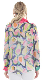 T4671 3/4 sleeve button down classic collar blouse with festive avacado print