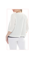 T4685 Cropped jacket or cardigan with a round neckline, 3/4 length sleeves, and contrast stitching along the seams and hem.