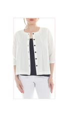 T4685 Cropped jacket or cardigan with a round neckline, 3/4 length sleeves, and contrast stitching along the seams and hem.