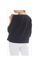 T4685 Cropped jacket or cardigan with a round neckline, 3/4 length sleeves, and contrast stitching along the seams and hem.