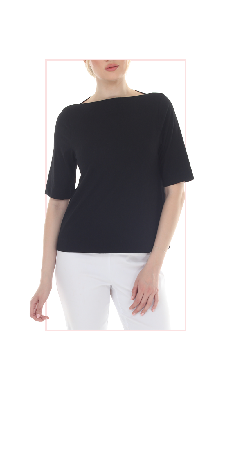 T5605  WOMENS MEDIUM LENGTH BOAT NECK TOP WITH ELBOW LENGTH SLEEVES