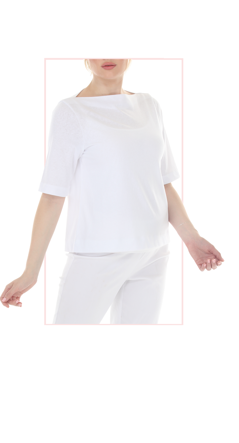 T5605  WOMENS MEDIUM LENGTH BOAT NECK TOP WITH ELBOW LENGTH SLEEVES