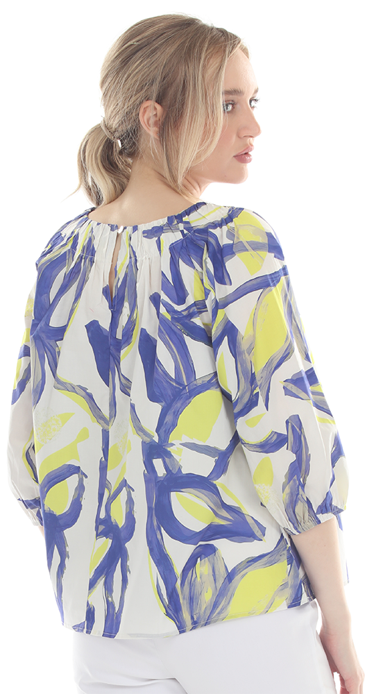 T5623 3/4 sleeve round neck blouse with seasonal print