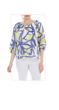 T5623 3/4 sleeve round neck blouse with seasonal print