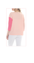 T5637 3/4 SLEEVE STRIPED PULLOVER BLOUSE WITH BOAT-NECK