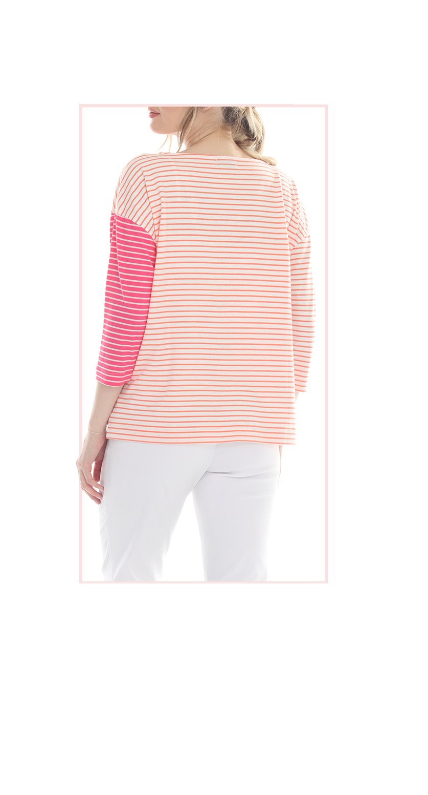 T5637 3/4 SLEEVE STRIPED PULLOVER BLOUSE WITH BOAT-NECK