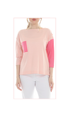T5637 3/4 SLEEVE STRIPED PULLOVER BLOUSE WITH BOAT-NECK