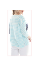 T5637 3/4 SLEEVE STRIPED PULLOVER BLOUSE WITH BOAT-NECK
