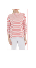 T5640  3/4 SLEEVE STRIPED BOAT NECK PULLOVER WITH A DROPPED SHOULDER.