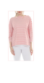 T5640  3/4 SLEEVE STRIPED BOAT NECK PULLOVER WITH A DROPPED SHOULDER.