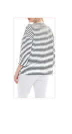 T5640  3/4 SLEEVE STRIPED BOAT NECK PULLOVER WITH A DROPPED SHOULDER.