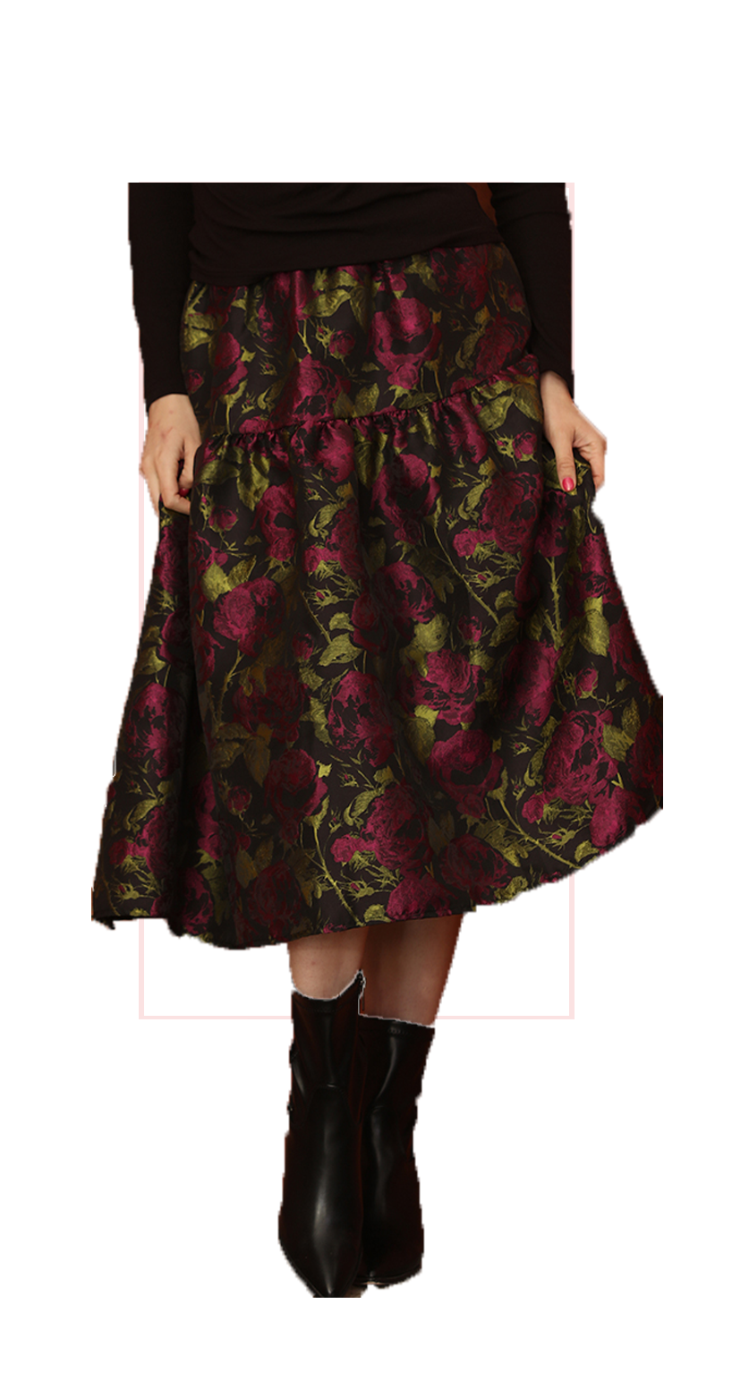 TERRS pink and black and gold Floral patterned skirt 