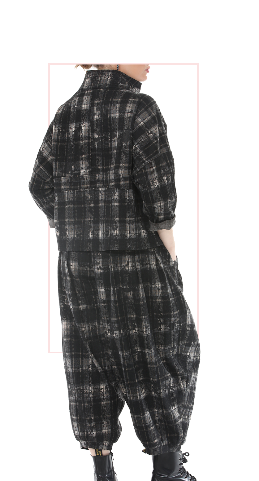 TF-4716: Women's Plaid Half-Zip Top & Relaxed-Fit Pants Set