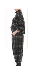 TF-4716: Women's Plaid Half-Zip Top & Relaxed-Fit Pants Set
