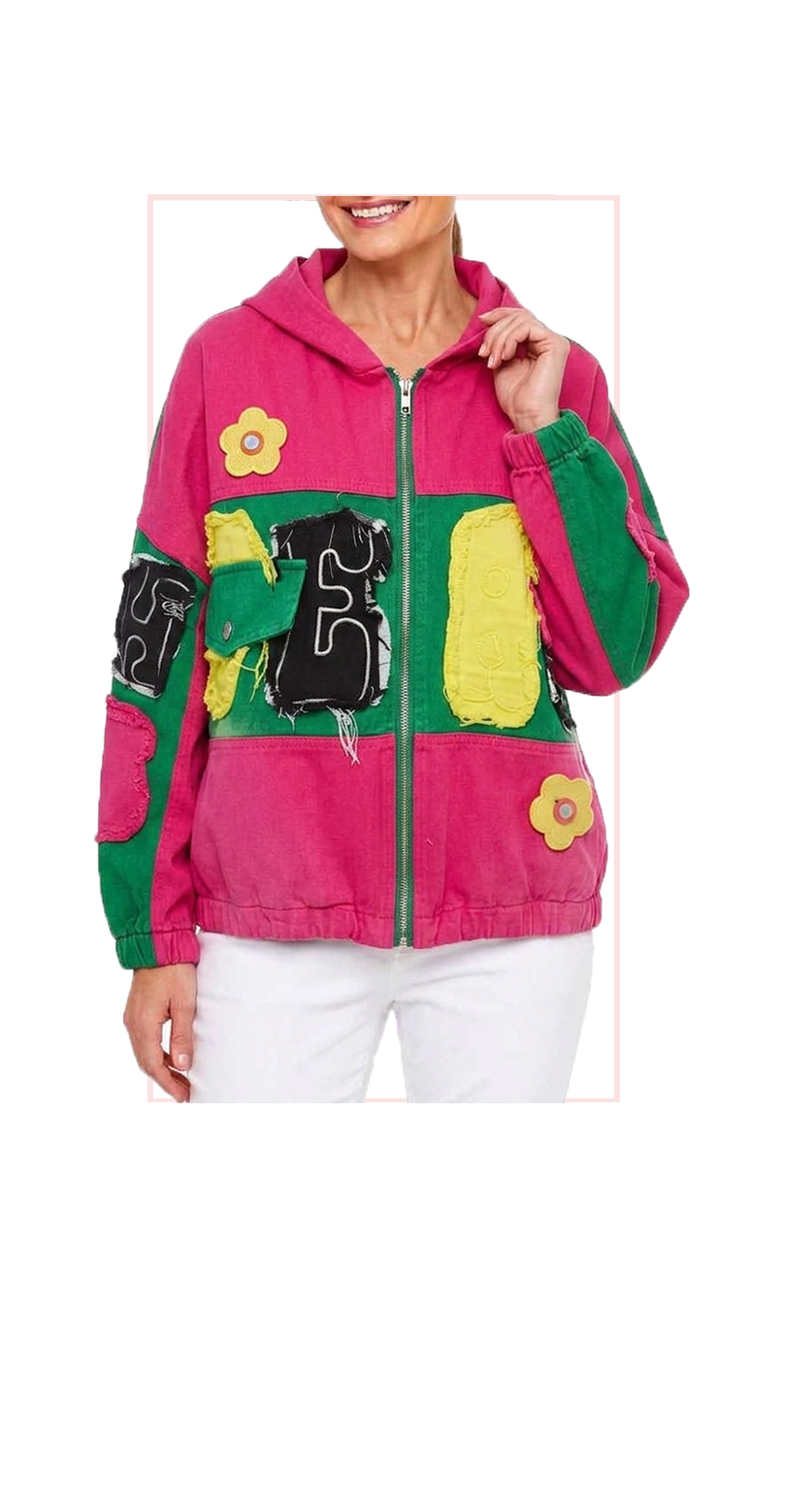 TF-4848 #1-HOT PINK :  HOODED COLORFUL SWEATER