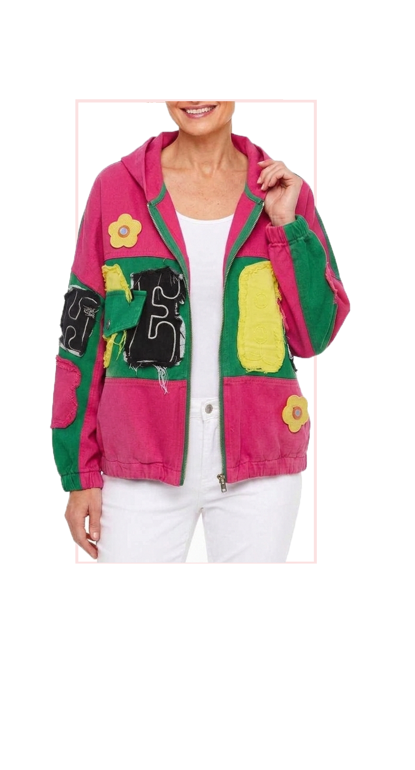 TF-4848 #1-HOT PINK :  HOODED COLORFUL SWEATER