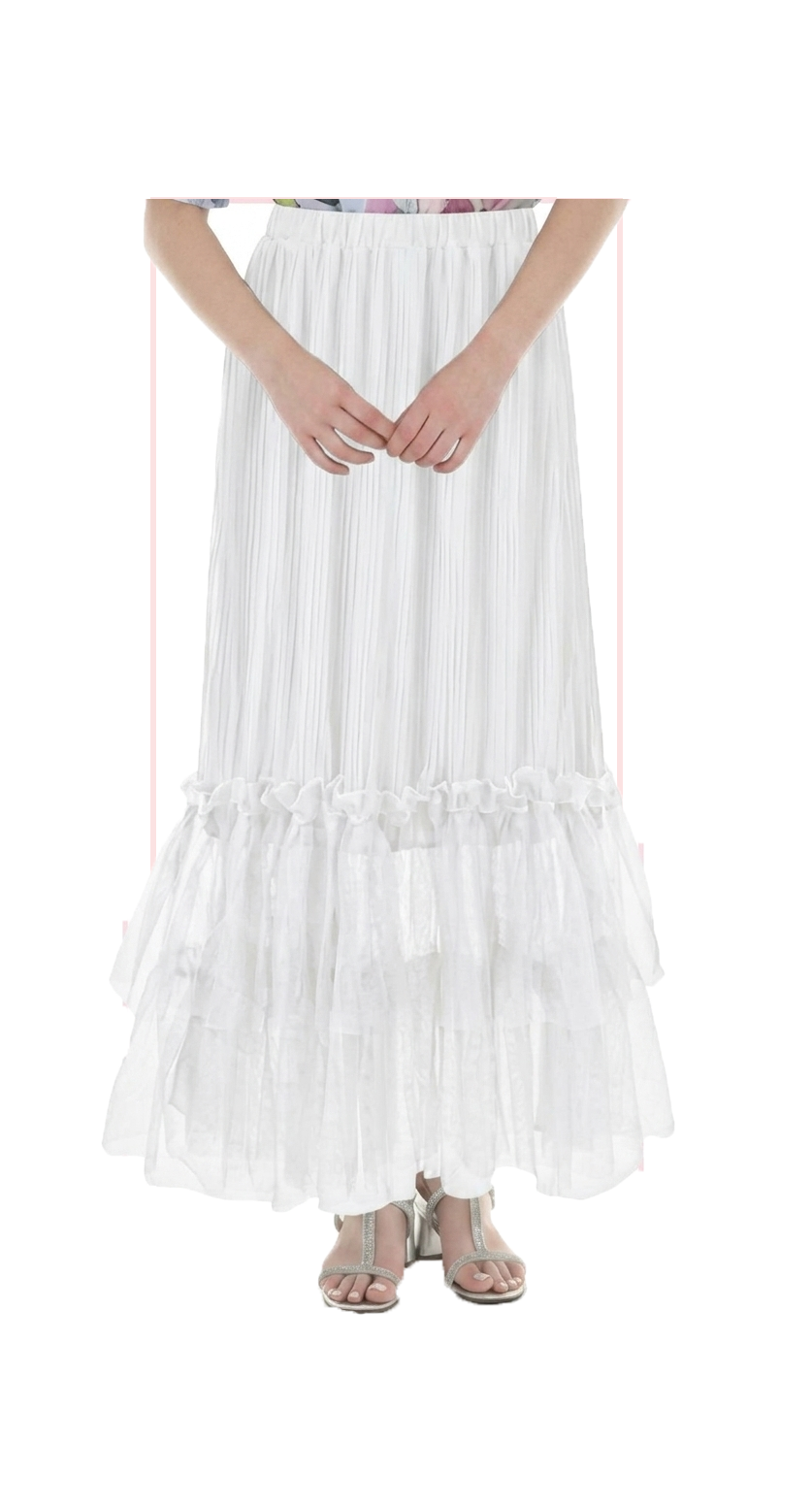 TT-7163 #1-soft white, #2-black : maxi skirt with ruffled hem