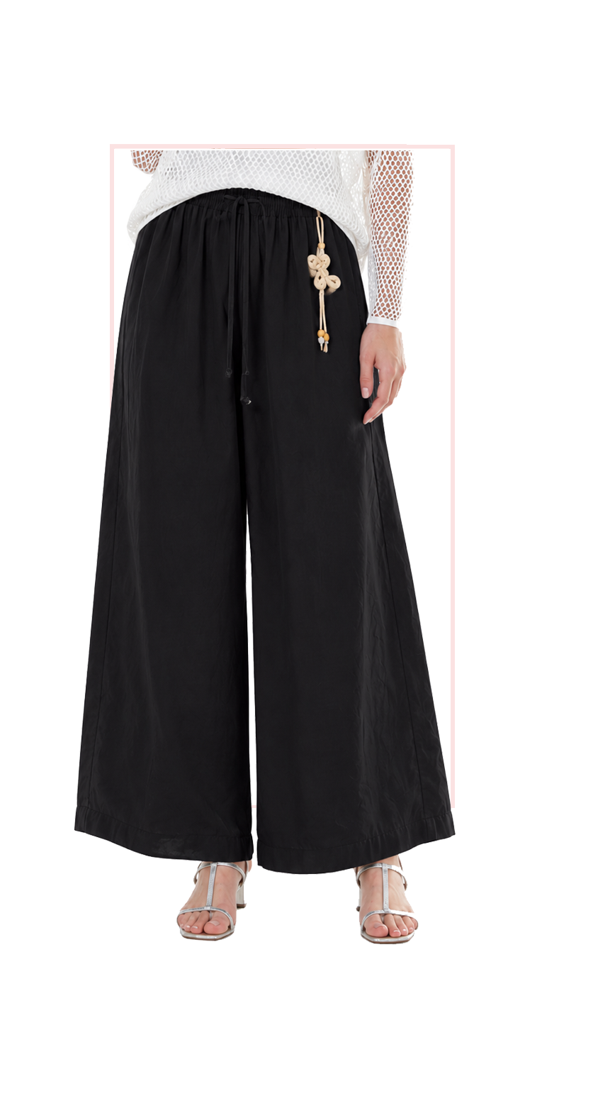 TT-7171  #1-white, #2-blue, #3-black :  wide leg pants with drawstring waist
