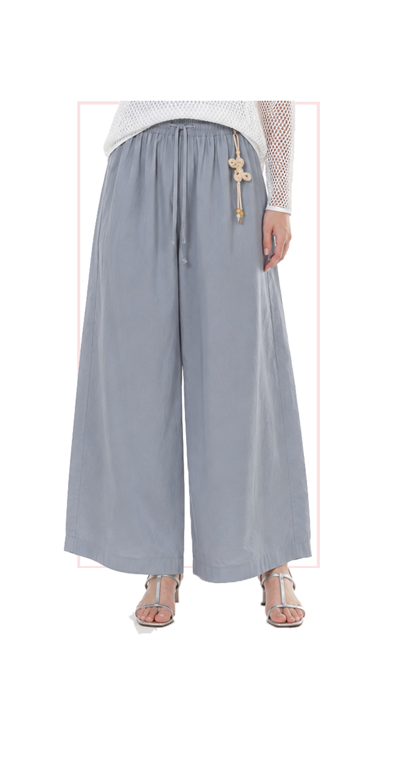 TT-7171  #1-white, #2-blue, #3-black :  wide leg pants with drawstring waist
