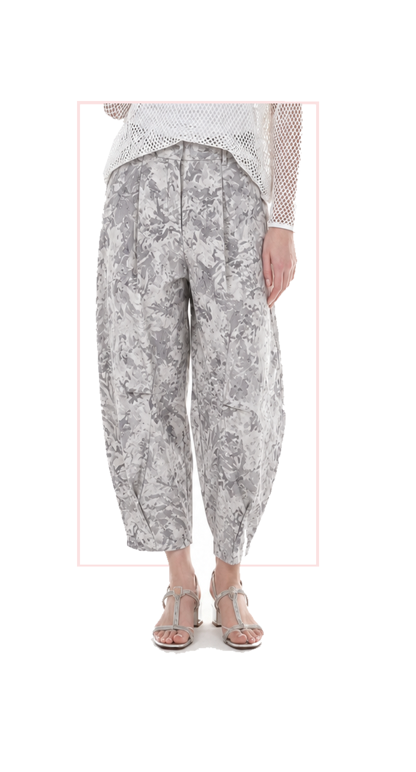 TT-7174 #1-vintage camo :  cropped ankle length pants with tapered cuff
