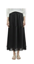 TT-7178 #1-ivory, #2-blue, #3-black :  ankle length skirt with lace trim at the hem