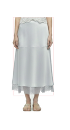 TT-7178 #1-ivory, #2-blue, #3-black :  ankle length skirt with lace trim at the hem