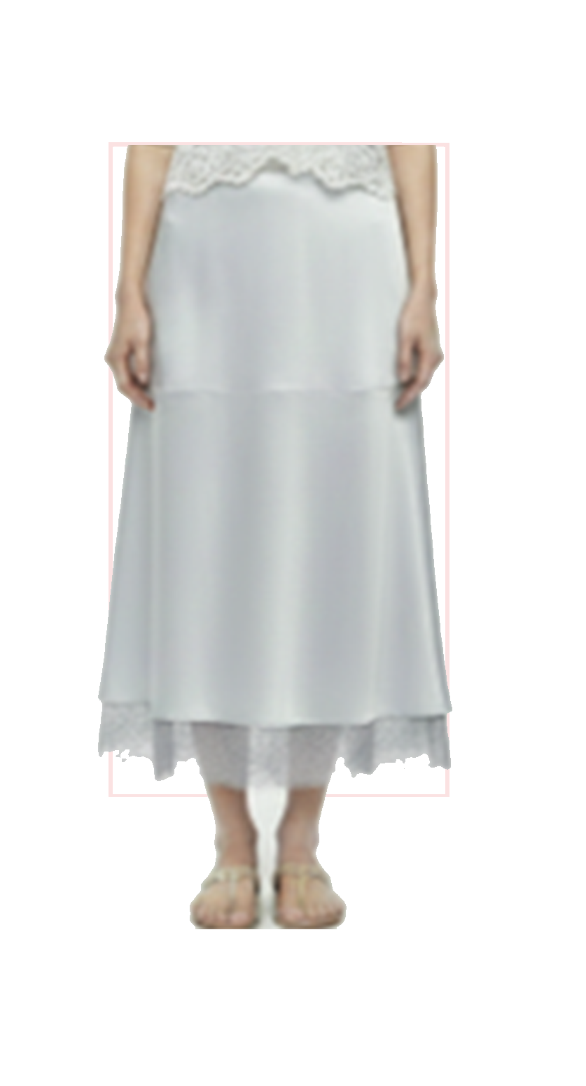 TT-7178 #1-ivory, #2-blue, #3-black :  ankle length skirt with lace trim at the hem