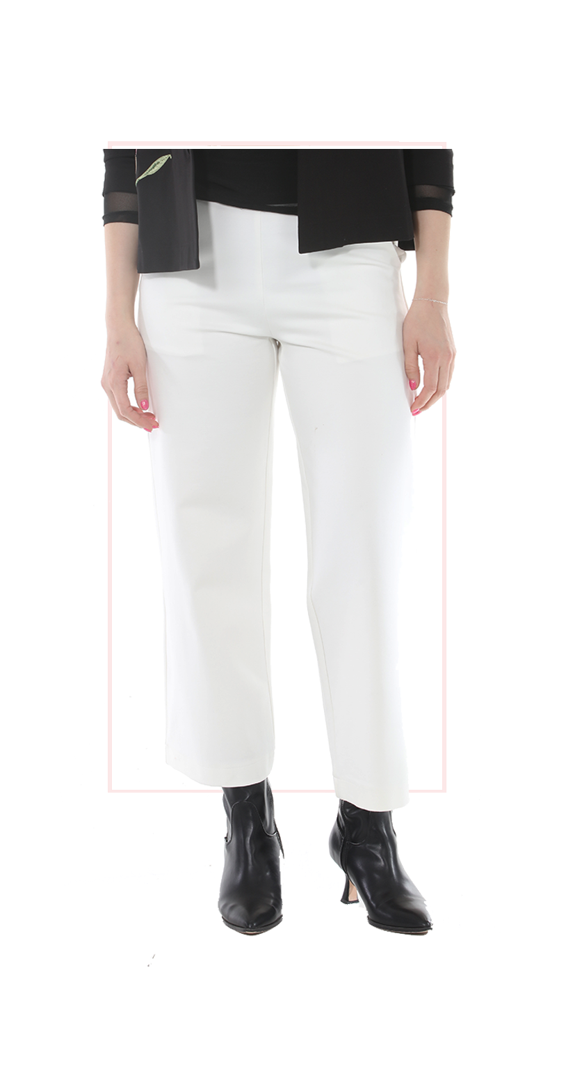 Woman wearing TERRA front high-rise wide-leg trousers with a flowing silhouette front view
