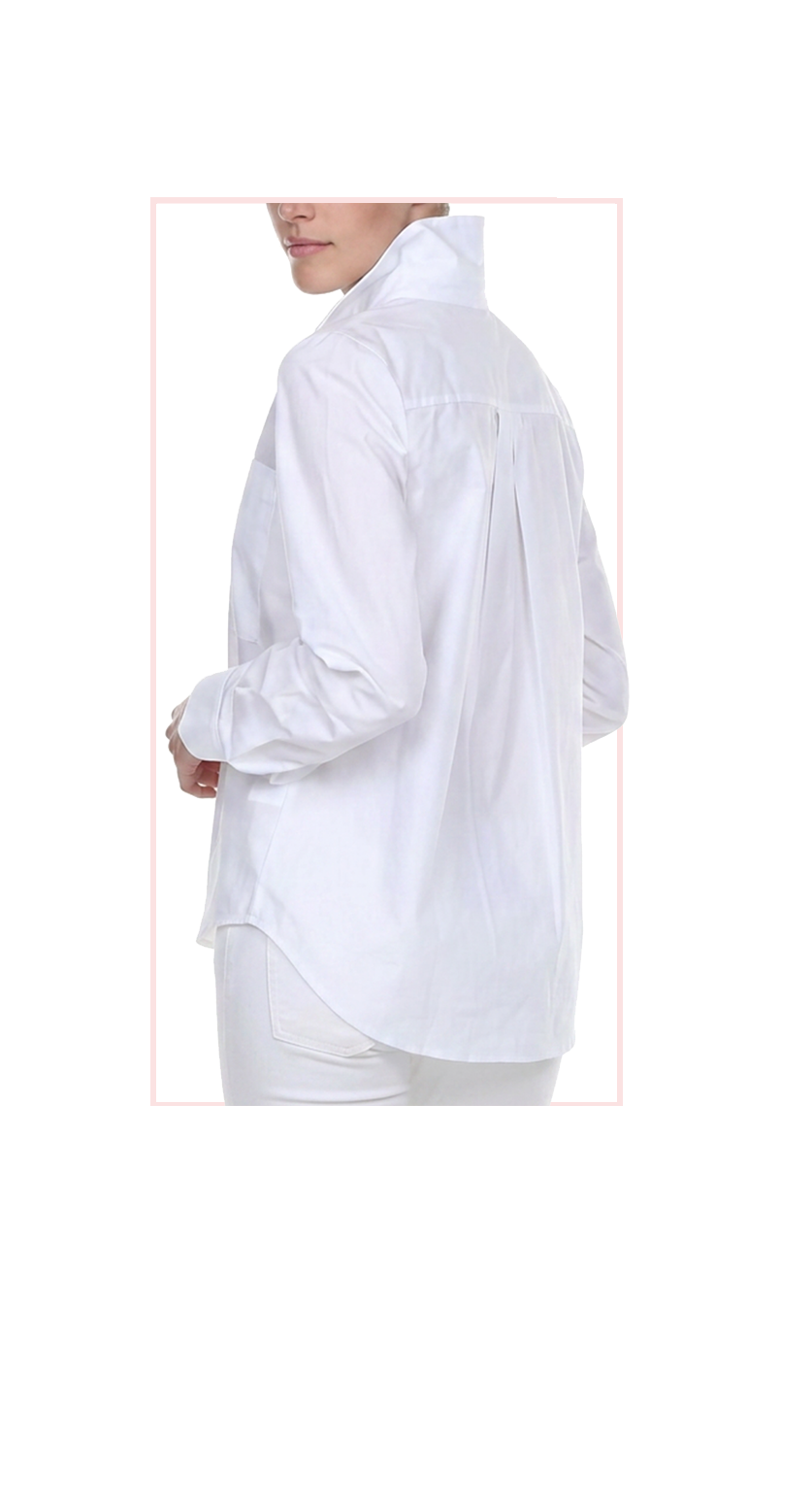 White shirt worn by a woman on a white background