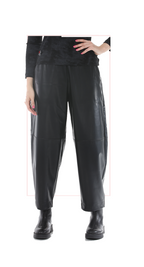 T1-7133 Barrel-Leg Faux Leather Pant