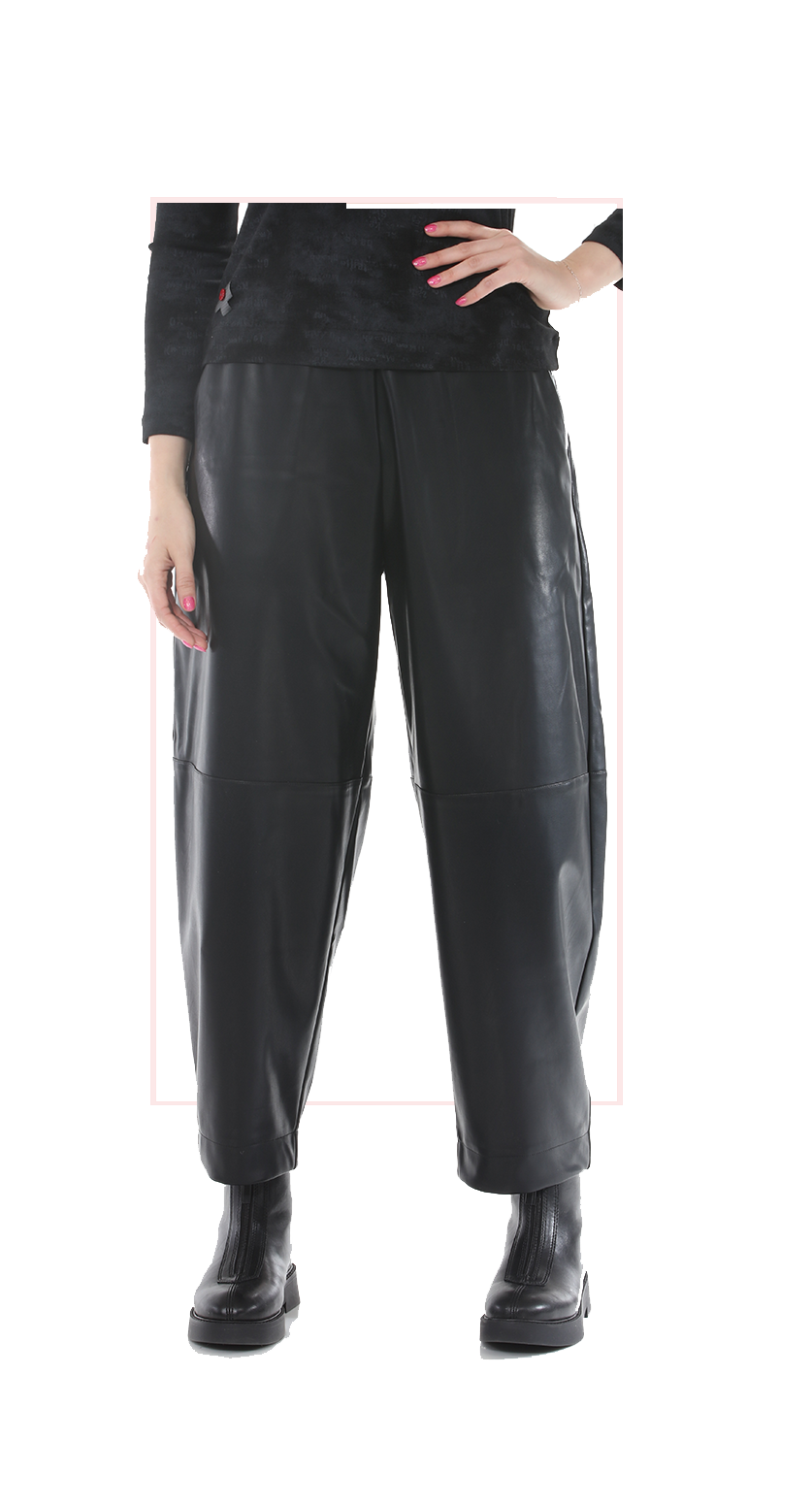 T1-7133 Barrel-Leg Faux Leather Pant