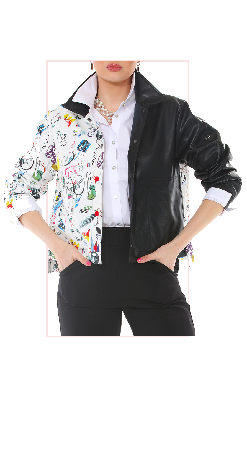 T2-4727: Split-Panel Artistic Zip-Up Jacket