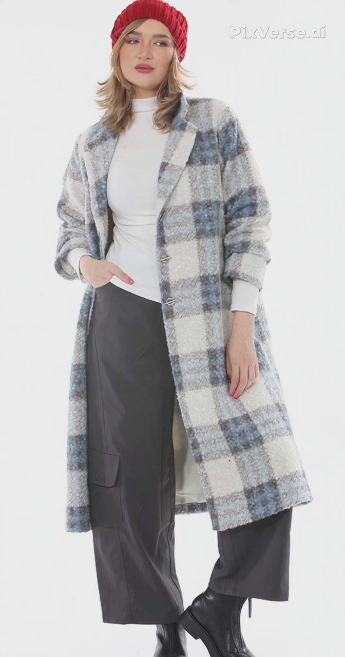 T1-4717 #1-Plaid:  Long Plaid Coat