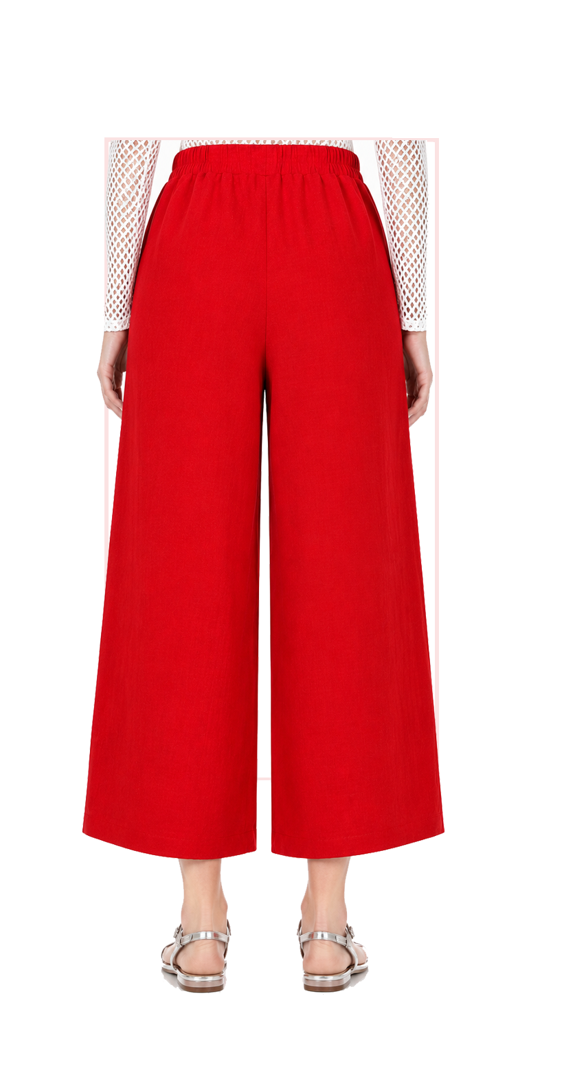 T1-7165 #1-red, #2-black :  wide leg cropped pants