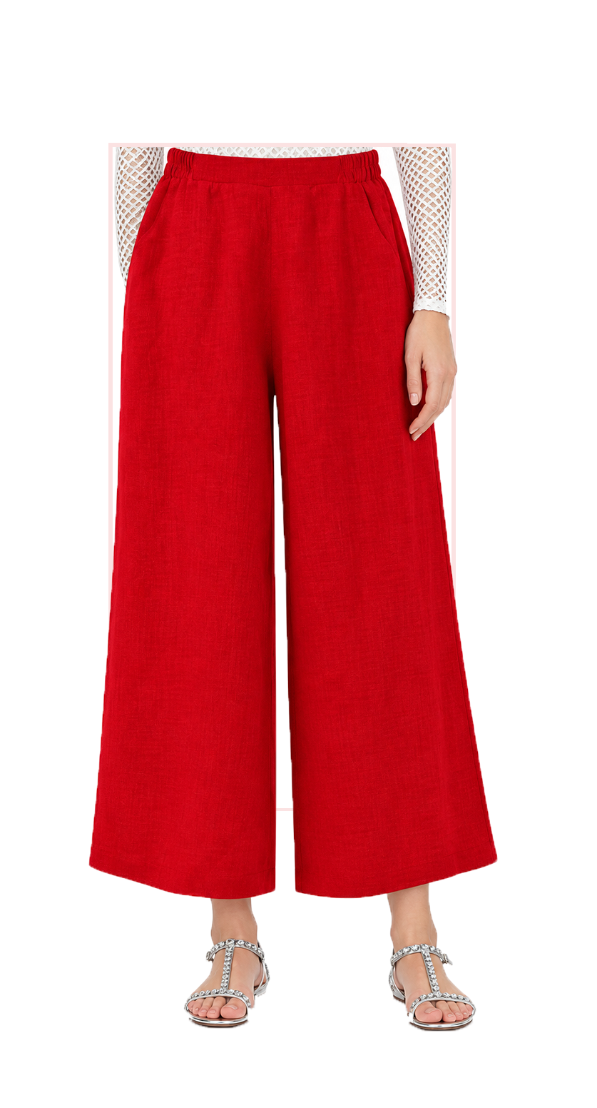 T1-7165 #1-red, #2-black :  wide leg cropped pants